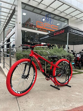 BICICLETA MTB FREERIDE ARO (26) HUPI NAJA KIT SINGLE S/ MARCHA FREIO DISC HIDRÁULICO TRASEIRO SHIMANO COR VERMELHO/PRETO