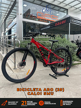 BICICLETA MTB ARO (29) CALOI SMU 21VELOCIDADES (3X7) FREIO DISC HIDRAULICO TAMANHO 15 (P) COR VERMELHO