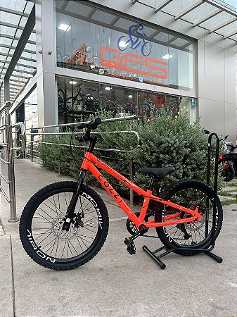 BICICLETA ARO (20) MTB COLLI AIRON 7 VELOCIDADES (1X7) FREIO A DISCO MECÂNICO COR LARANJA NEON