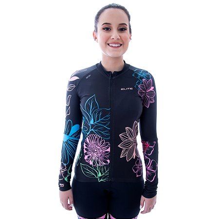 CAMISA CICLISMO FEMININA ELITE MANGA LONGA PRETO TAMANHO M