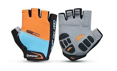 LUVA CICLISMO ADULTO DEDO CURTO PRETO/AZUL/LARANJA GEL TAMANHO M