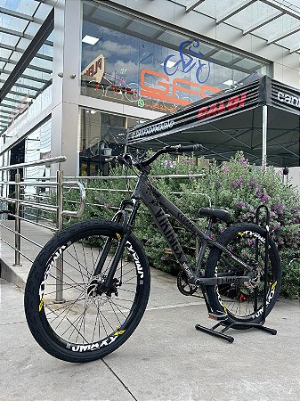 BICICLETA MTB FREERIDE ARO (26) VIKINGX TUFF X-25 CAMBIO 7VELOCIDADES (1X7) FREIO DISCO MECÂNICO COR GRAFITTE/PRETO