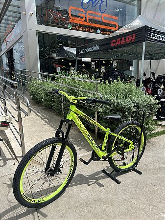 BICICLETA MTB FREERIDE ARO (26) VELOOH RIDE 21 VELOCIDADES (3X7) FREIO DISC MECÂNICO COR AMARELO NEON