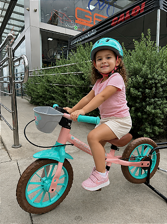 BICICLETA ARO (12) FEMININA BALANCE (EQUILIBRIO) BIKE LOVE ROSA/VERDE AGUA