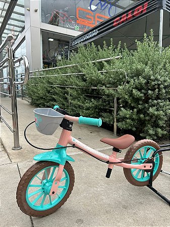 BICICLETA ARO (12) FEMININA BALANCE (EQUILIBRIO) BIKE LOVE ROSA/VERDE AGUA