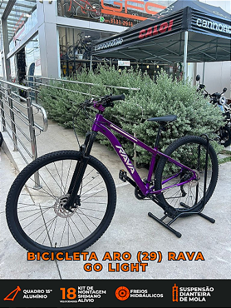 BICICLETA MTB ARO (29) RAVA GO LIGHT SHIMANO ALIVO 18 VELOCIDADES (2X9) FREIO DISC HIDRAULICO TAMANHO 15 (P) VIOLETA