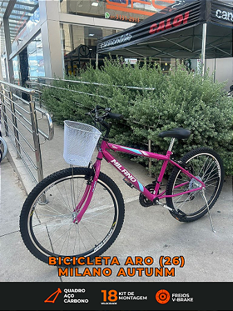 BICICLETA ARO (26) FEMININA COR PINK C/MARCHA 18V MARCA MILANO AUTUNM REBAIXADO