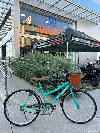 BICICLETA ARO (26) FEMININA TRACK CLASSIC SEM MARCHA FREIOS V-BRAKE COM CESTA COR ANIS FROZEN/MARROM