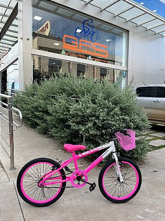BICICLETA ARO (20) FEMININA COR ROSA/BRANCO S/MARCHA FREIO V-BRAKE MARCA VELOOH