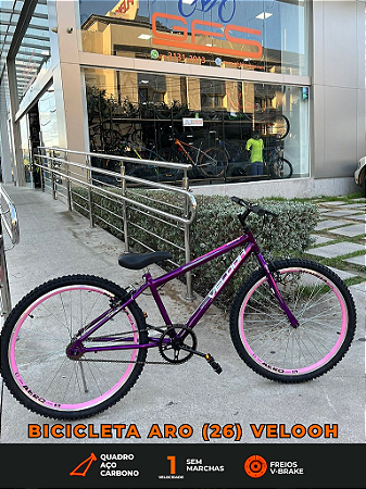 BICICLETA ARO (26) FEMININA COR LILAS S/MARCHA FREIO V-BRAKE MARCA VELOOH