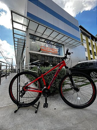 BICICLETA MTB ARO (29) HOUSTON KAMP CÂMBIO SHIMANO 21VELOCIDADES (3X7) FREIO DISC MECÂNICO TAMANHO 15 (P) VERMELHO/AZUL