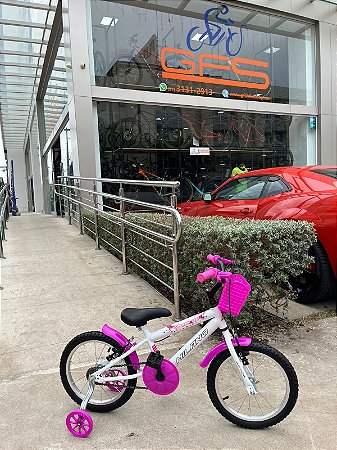 BICICLETA ARO (16) FEMININA COR BRANCO/PINK S/MARCHA V-BRAKE MARCA MILANO GROW UP