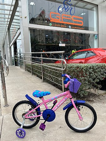 BICICLETA ARO (16) FEMININA COR ROSA/LILAS/AZUL S/MARCHA V-BRAKE MARCA MILANO CARTOON ALOHA