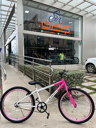 BICICLETA ARO (26) FEMININA COR BRANCO/ROSA S/MARCHA FREIO V-BRAKE MARCA VELOOH