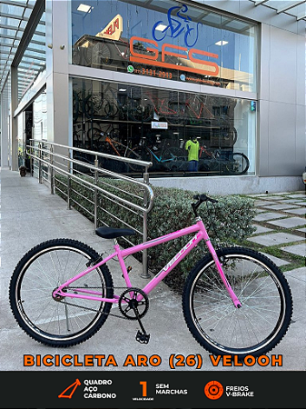 BICICLETA ARO (26) FEMININA COR ROSA S/MARCHA FREIO V-BRAKE MARCA VELOOH