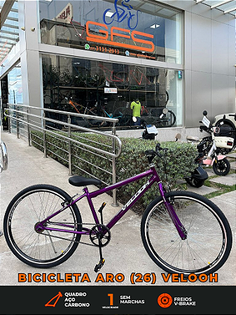 BICICLETA ARO (26) FEMININA COR VIOLETA S/MARCHA FREIO V-BRAKE MARCA VELOOH