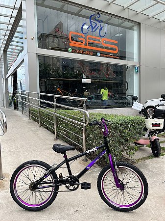 BICICLETA ARO (20) MASCULINA COR PRETO/VIOLETA S/MARCHA FREIO V-BRAKE MARCA VELOOH CROSS