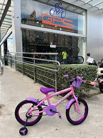 BICICLETA ARO (16) FEMININA COR ROSA/LILAS S/MARCHA FREIO V-BRAKE MARCA VELOOH BABY