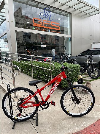 BICICLETA MTB FREERIDE ARO (26) VIKINGX TUFF X-25 CAMBIO 7VELOCIDADES (1X7) FREIO DISCO MECÂNICO COR VERMELHA