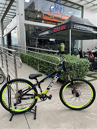 BICICLETA MTB FREERIDE ARO (26) VIKINGX TUFF X-25 CAMBIO 8 VELOCIDADES (1x8) FREIO DISC HIDRÁULICO COR PRETO/BRANCO/NEON