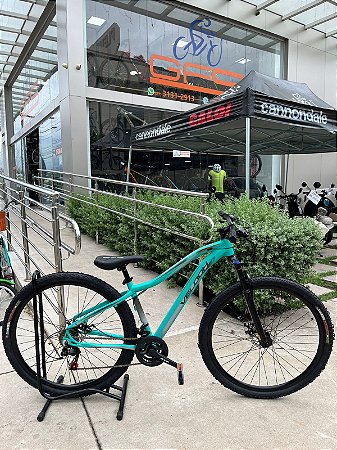 BICICLETA MTB ARO (29) VELOOH SUPREME 21 VELOCIDADES FREIO A DISCO MECÂNICO TAMANHO 15 (P) COR VERDE AGUA
