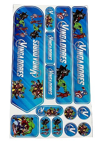 CARTELA DE ADESIVO PARA QUADRO DE BICICLETA VINGADORES AZUL