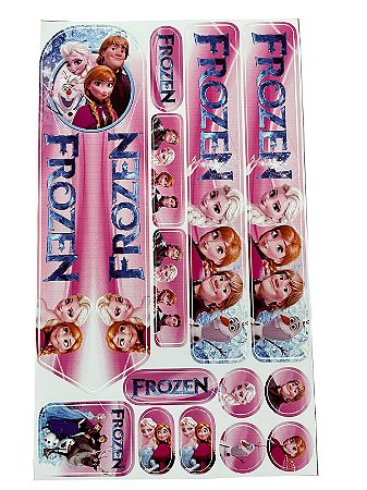 CARTELA DE ADESIVO PARA QUADRO DE BICICLETA FROZEN ROSA/AZUL/BRANCO