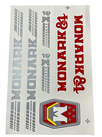 CARTELA DE ADESIVO PARA QUADRO DE BICICLETA MONARK 84 PRATA/VERMELHO