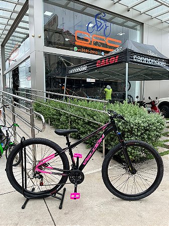 BICICLETA MTB ARO (29) VELOOH START 21 VELOCIDADES FREIO A DISCO MECÂNICO TAMANHO 15 (P) COR PRETO/ROSA