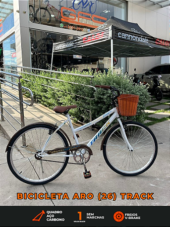 BICICLETA ARO (26) FEMININA BRANCA/MARRON S/MARCHA FREIO V/BRAKE TRACK CONFORT