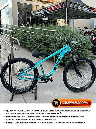 BICICLETA MTB FREERIDE ARO (26) HUPI NAJA KIT SINGLE S/ MARCHA FREIO DISC HIDRÁULICO TRASEIRO SHIMANO COR AZUL TURQUEZA