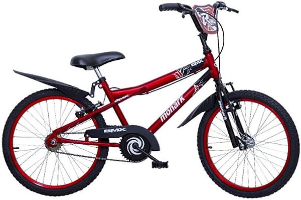 BICICLETA ARO (20) MASCULINA COR VERMELHA/PRETO S/MARCHA FREIO V-BRAKE MARCA MONARK BMX