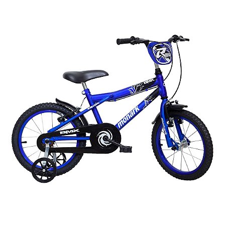 BICICLETA ARO (16) MASCULINA COR AZUL/PRETO S/MARCHA FREIO V-BRAKE MARCA MONARK BMX