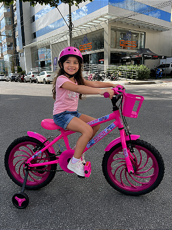 BICICLETA ARO (16) FEMININA COR ROSA PINK S/MARCHA FREIO V-BRAKE COM CESTA MARCA VELOOH