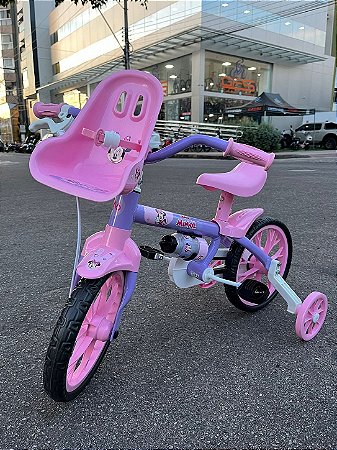 BICICLETA ARO (12) FEMININA ROXO/ROSA S/MARCHA FREIO V-BRAKE NATHOR MINNIE