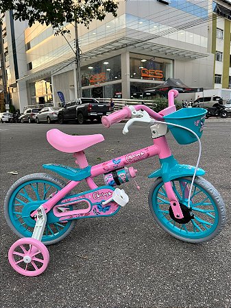 BICICLETA ARO (12) FEMININA COR ROSA/AZUL S/MARCHA  MARCA NATHOR CHARM COM CESTA