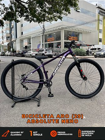 BICICLETA MTB ARO (29) ABSOLUTE NERO KIT SINGLE (SEM MARCHA) FREIO A DISCO HIDRÁULICO TRASEIRO TAMANHO 15 (P) COR ROXA