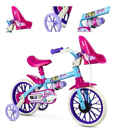 BICICLETA ARO (12) FEMININA AZUL/ROSA S/MARCHA FREIO V-BRAKE NATHOR BARBIE