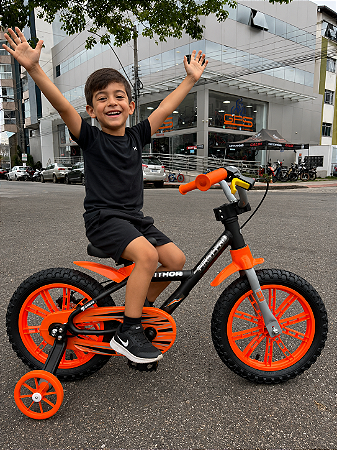 BICICLETA ARO (14) MASCULINA COR PREO/LARANJA S/MARCHA MARCA NATHOR FIRST PRO