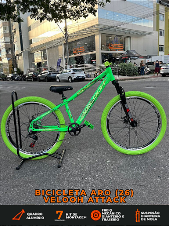 BICICLETA MTB FREERIDE ARO (26) VELOOH ATTACK 7 VELOCIDADES (1X7) FREIO A DISCO MECÂNICO COR VERDE