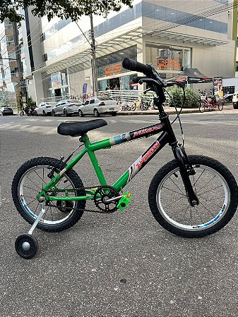 BICICLETA ARO (16) MASCULINA MILANO ZUMMI FREIOS V-BRAKE COR VERDE/PRETO (USADA)