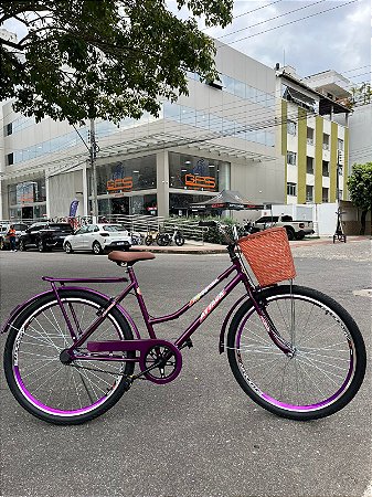 BICICLETA ARO (26) FEMININA COR VIOLETA S/MARCHA FREIO V/BRAKE (A MÃO) E FREIO CONTRA PEDAL MARCA ATTACK TROPYMAX