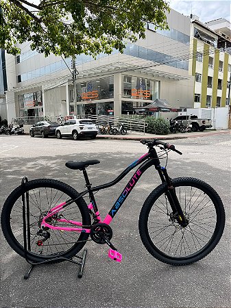 BICICLETA MTB ARO (29) ABSOLUTE HERA 21 VELOCIDADES FREIO A DISCO MECÂNICO TAMANHO 15 (P) COR PRETO/ROSA