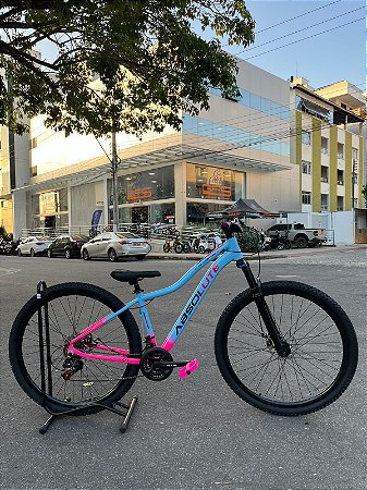 BICICLETA MTB ARO (29) ABSOLUTE HERA 21 VELOCIDADES FREIO A DISCO MECÂNICO TAMANHO 15 (P) COR AZUL/ROSA