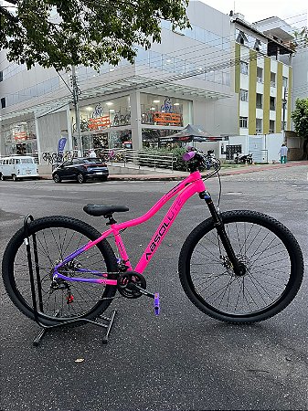 BICICLETA MTB ARO (29) ABSOLUTE HERA 21 VELOCIDADES FREIO A DISCO MECÂNICO TAMANHO 15 (P) COR ROSA/ROXO