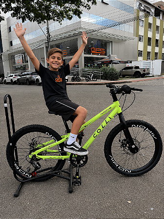 BICICLETA ARO (20) MTB COLLI AIRON 7 VELOCIDADES (1X7) FREIO A DISCO MECÂNICO COR AMARELO NEON