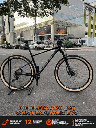 BICICLETA MTB ARO (29) CALOI EXPLORER EVO SHIMANO DEORE 12VELOCIDADES FREIO DISC HIDRÁULICO TAMANHO 19 (G) COR PRETO