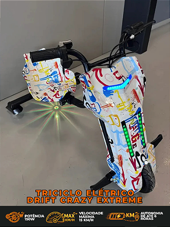 TRICICLO ELÉTRICO DRIFT CRAZY GRAFITE BRANCO