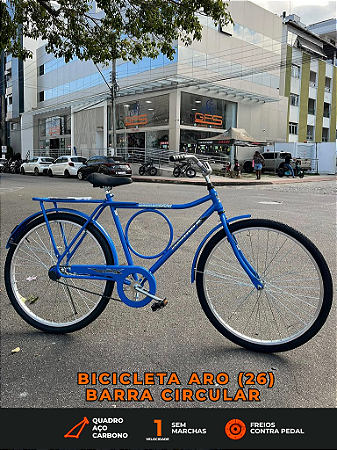 BICICLETA ARO (26) MASCULINA BARRA CIRCULAR COR AZUL S/MARCHA FREIO CONTRA PEDAL MARCA MONARK