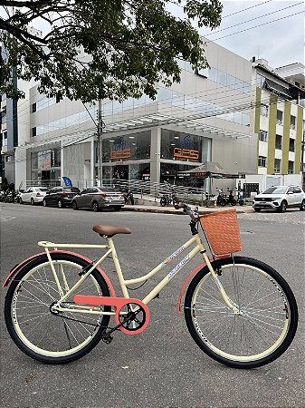 BICICLETA ARO (26) FEMININA COR BEGE/SALMON S/MARCHA FREIO V/BRAKE (A MÃO) E FREIO CONTRA/PEDAL MARCA ATTACK TROPYMAX